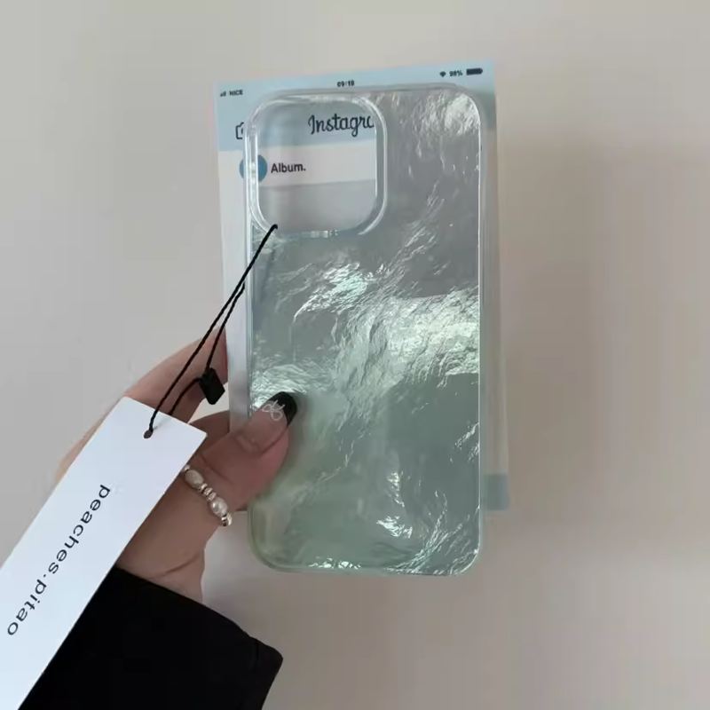 ins薄荷绿渐变锡纸适用于oppo reno13Pro/10/9手机壳r17透明reno5小众r11全包reno8/7女ace2个性4se羽纱