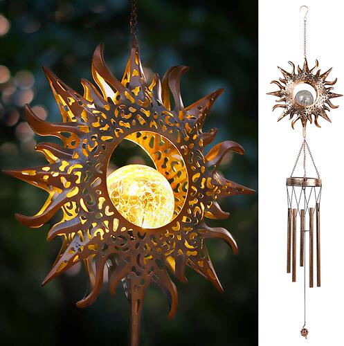 Outdoor Metal Sun Wind Chimes Solar Glowing Waterproof Decor