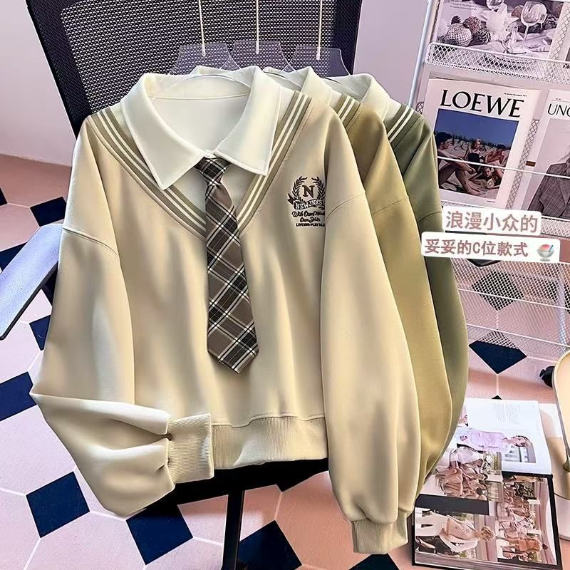 学院风假两件POLO衫卫衣女小众