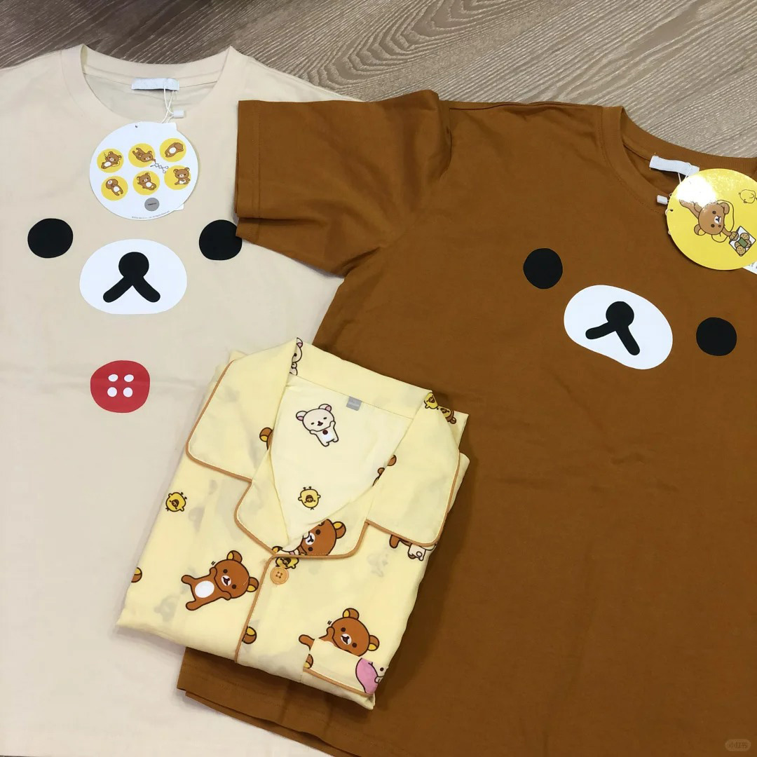 广州十三行外贸尾货~捡漏清仓新款纯棉轻松熊印花男女短袖T恤上衣