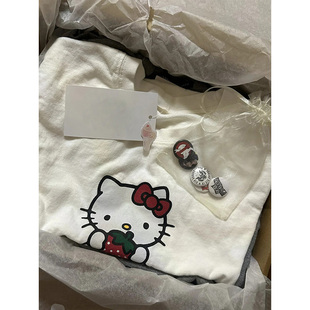 T恤男女休闲上衣 外贸原单正品 尾货清仓 新款 白色纯棉可爱KT猫短袖