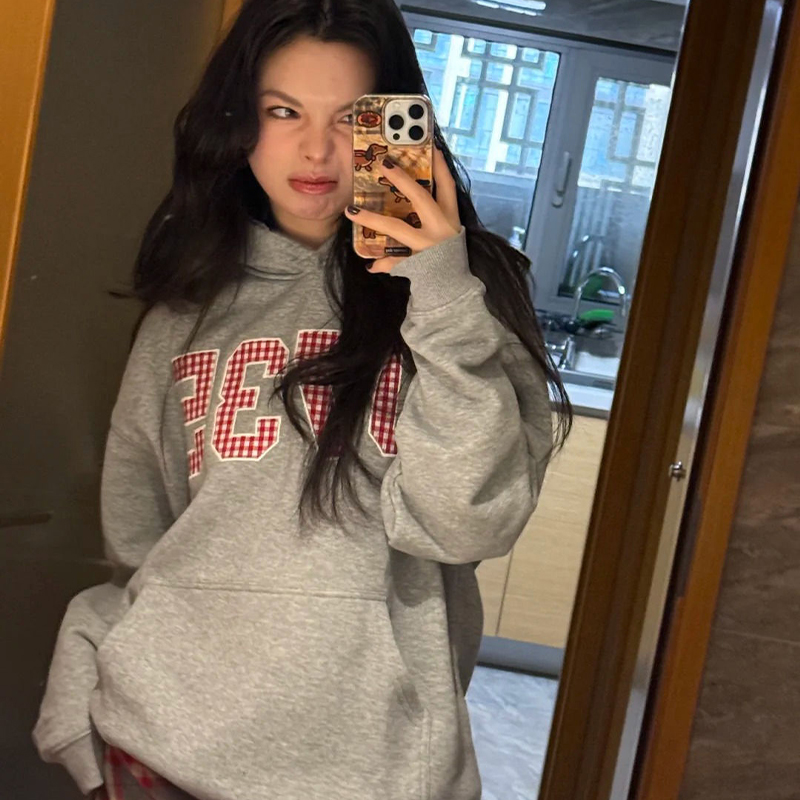 海外订单清仓捡漏奥特莱斯外贸韩版字母印花休闲宽松连帽套头卫衣