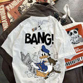 出口外贸折扣奥特莱斯专柜撤回纯棉卡通唐老鸭短袖 T恤男女上衣潮