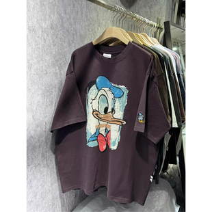 T恤男女上衣夏 日系复古纯棉唐老鸭印花短袖 外贸原单正品 尾货清仓