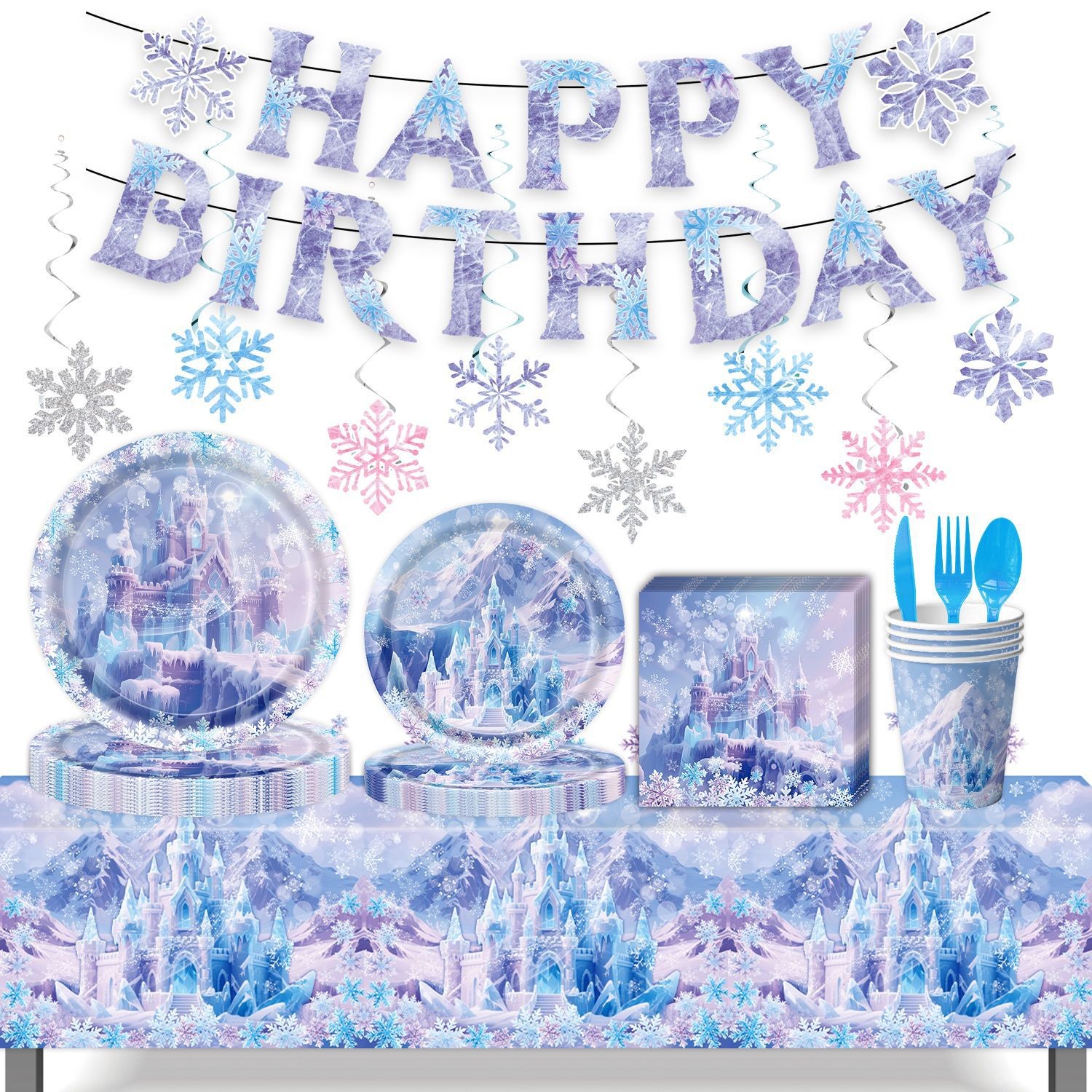 擦边冰雪奇缘餐具纸盘纸杯横幅