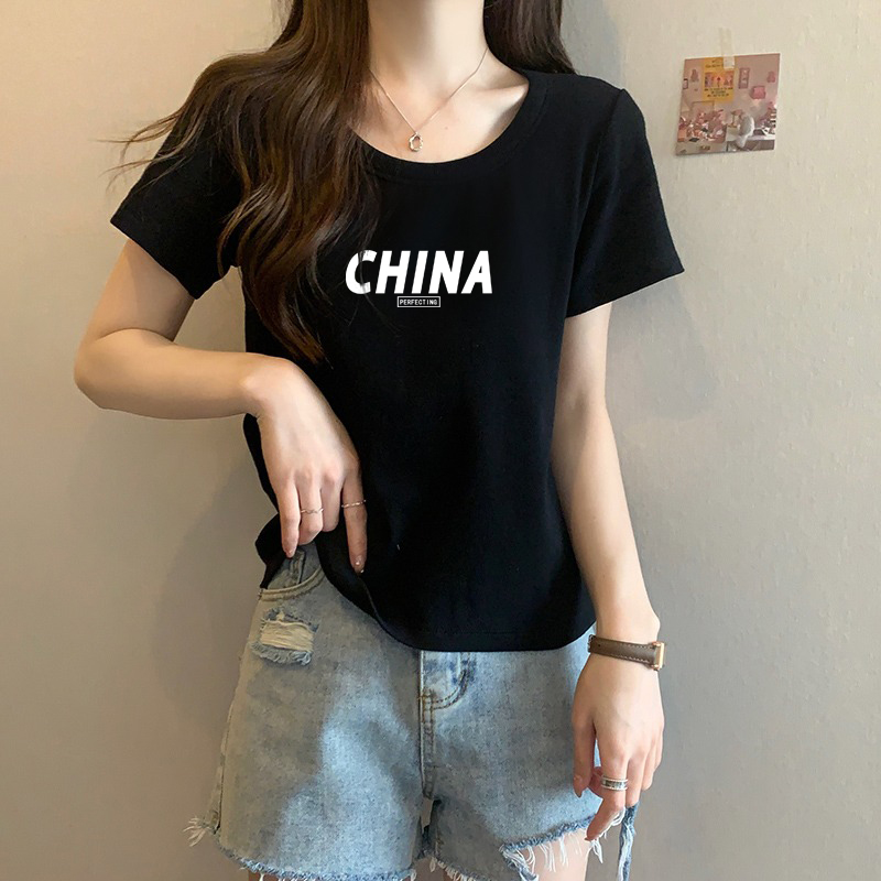 纯棉短袖T恤女2025年新款夏季学生潮宽松显瘦黑色体上衣打底衫