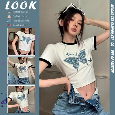 美式复古短袖t恤女夏设计