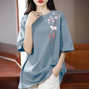 夏季 t恤女大码 时尚 印花ins上衣服 通勤时尚 休闲中长款 爆款 纯棉短袖