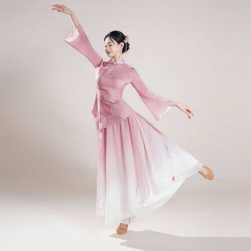 新款渐变喇叭袖飘逸纱衣练功服