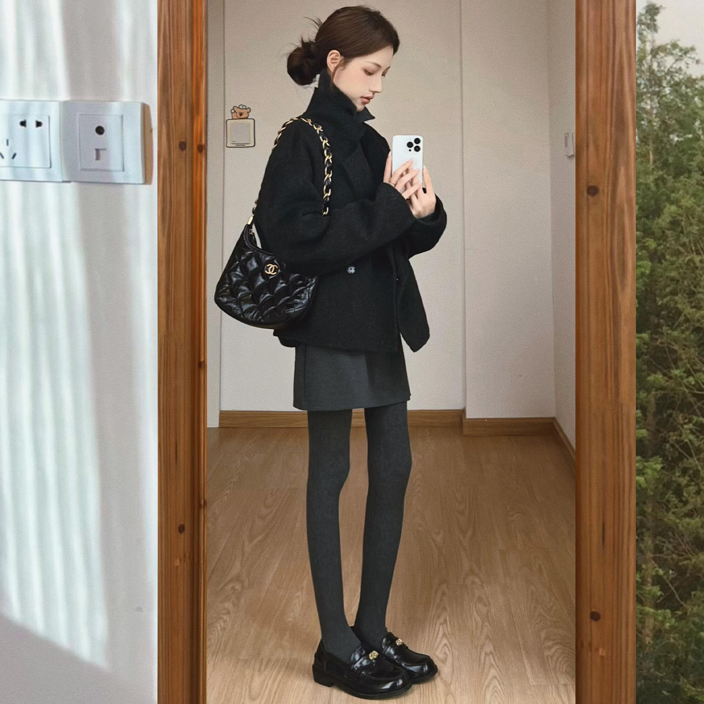 深灰色打底裤士外穿秋冬季2025新款平纹加绒加厚保暖连1206k