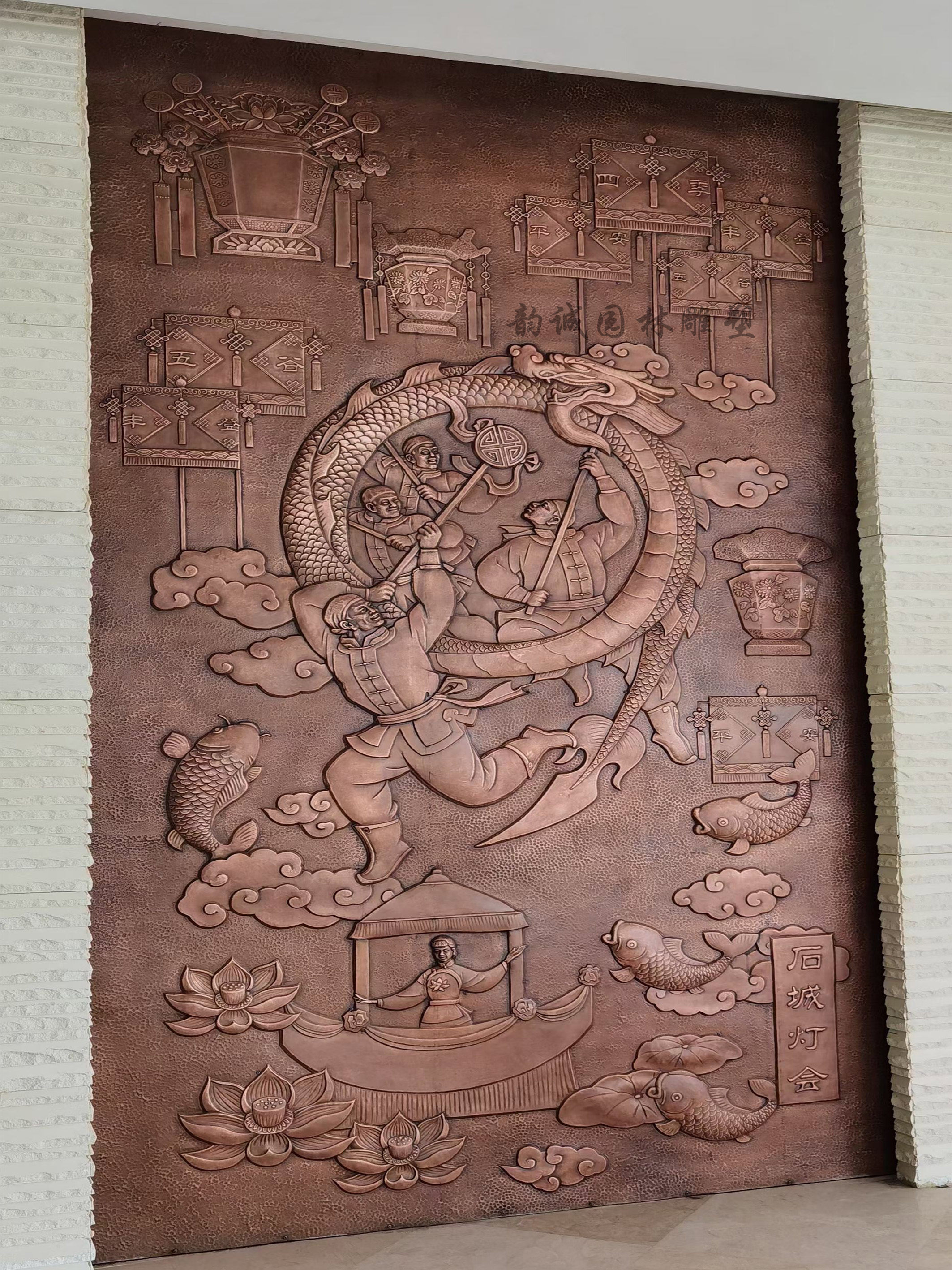 锻铜浮雕壁画文化墙定制紫铜装饰画铜板画纯铜雕刻玻璃钢仿铜浮雕