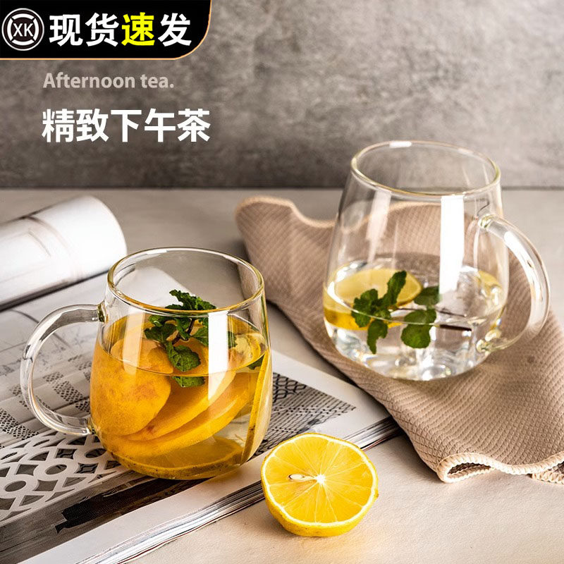 耐高温玻璃杯家用带把女款耐热水杯子套装家庭待客大容量泡花茶杯