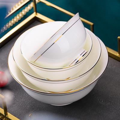 景德镇轻奢高级感金边骨瓷高脚碗家用5英寸陶瓷米饭碗吃面 面碗汤