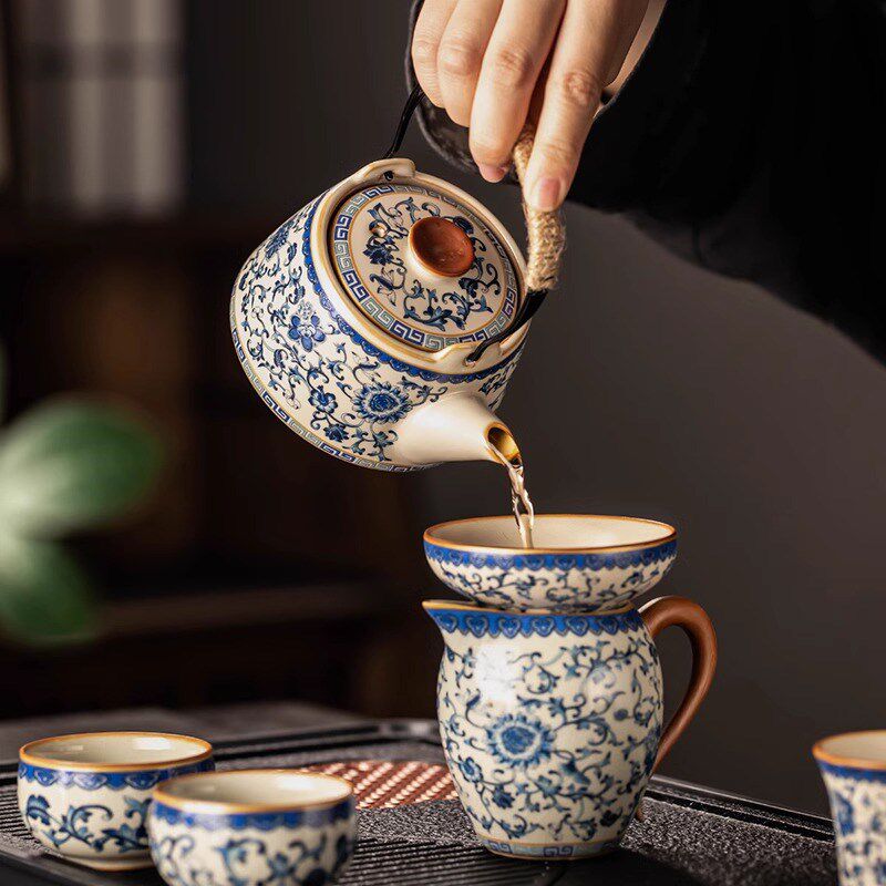 速发2025新款青花汝窑功夫茶具套装家用轻奢高档陶瓷泡茶壶喝茶杯