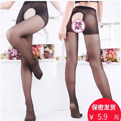 速发器美超薄15d包芯丝免脱丝袜感腿连裤情性士开档袜透明
