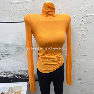 身上衣 衫 速发色T恤堆堆领高领长袖 内搭打底紧秋冬2120新款