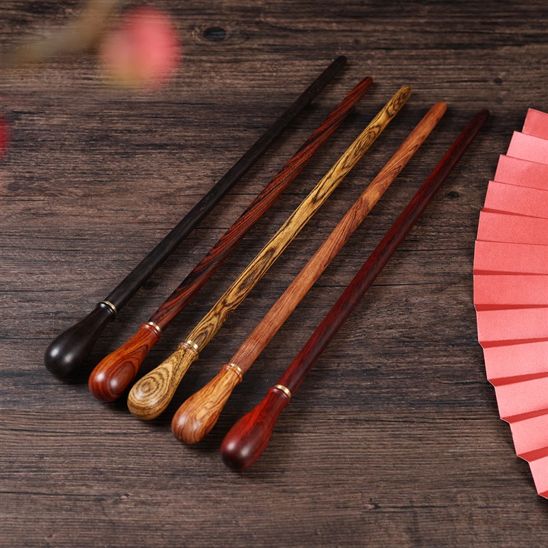 速发檀木圆柄棍挥棒 红木教鞭黄花梨戒师实木教尺指示棒短圆指子