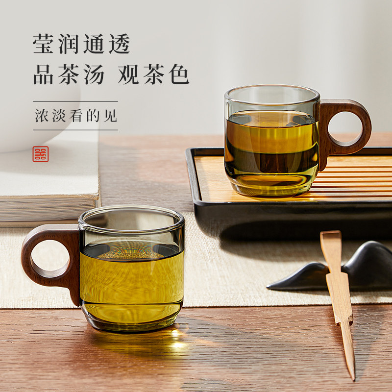 速发玻璃迷你小日杯品茗杯带把主人杯加厚耐热茶式喝茶水杯杯透明