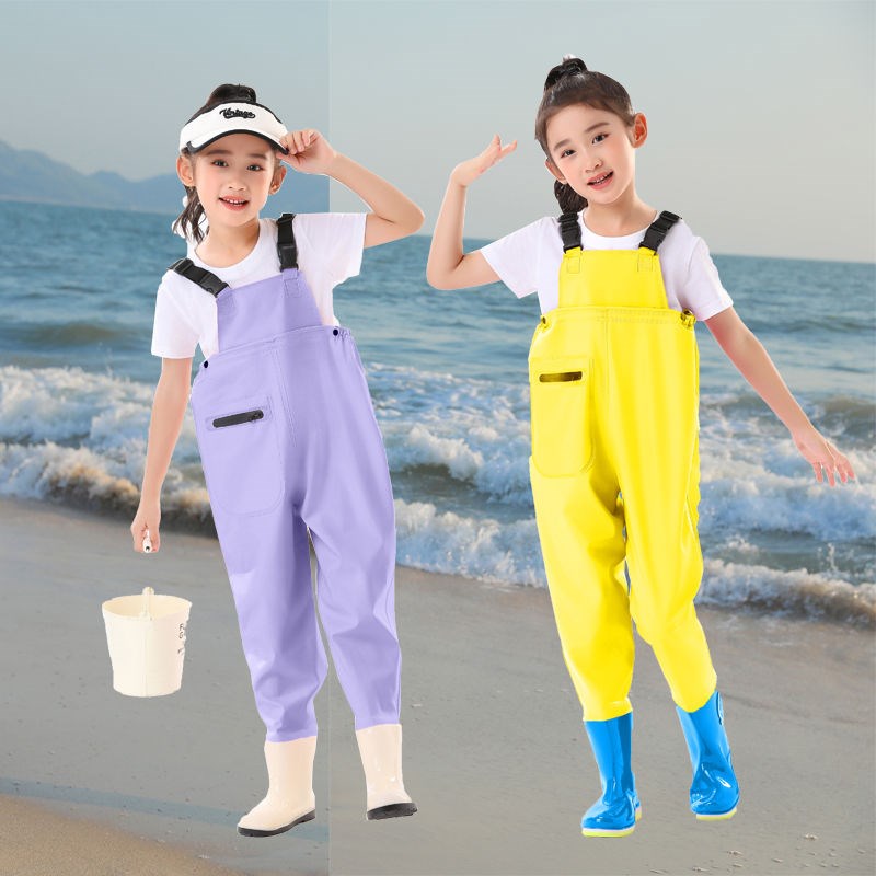 速发儿童连体下水裤幼儿园宝宝玩沙衣防服水赶鱼捕海雨裤玩水男孩