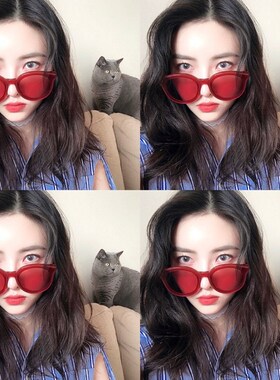 速发复明红色透镜太镜高级感韩版潮大框茶色墨古街拍风