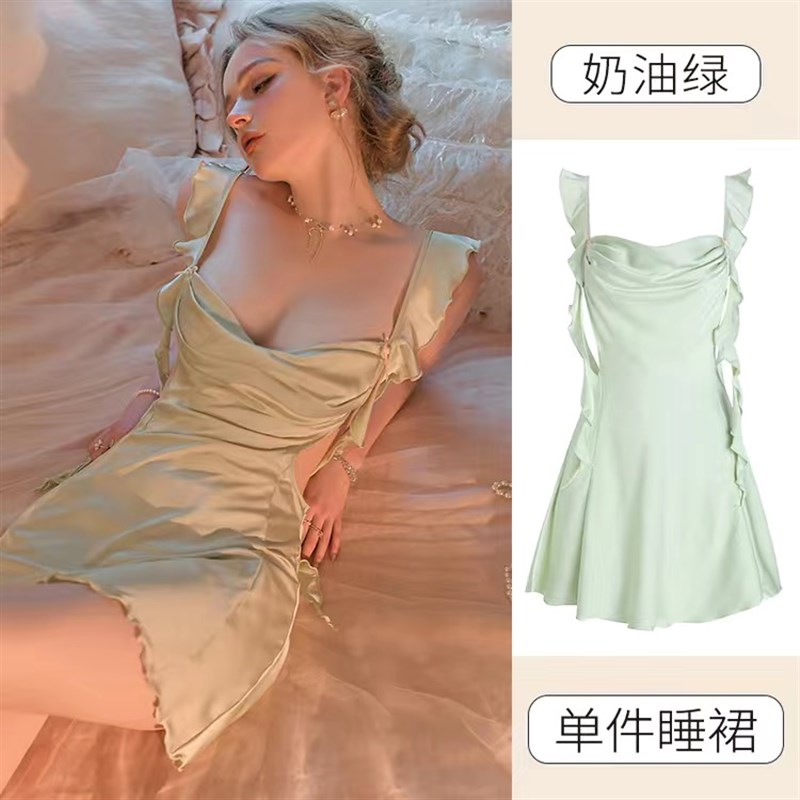 速发性感露背睡衣感夏天装级款带胸垫吊带睡裙睡袍家居服套高薄