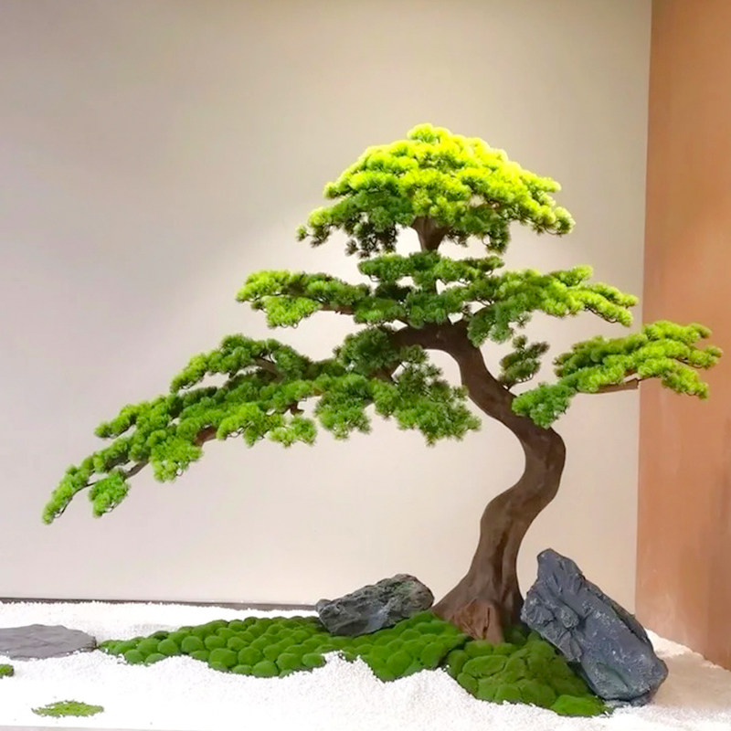 速发迎客松盆景酒店植物松树造罗摆件景汉松商场玄窗橱关假树装饰