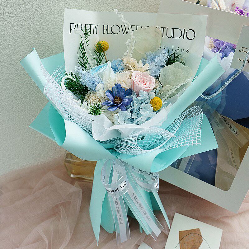 速发永生绣球玫瑰干花花束家居装饰摆件is网红花束送闺蜜友节礼物