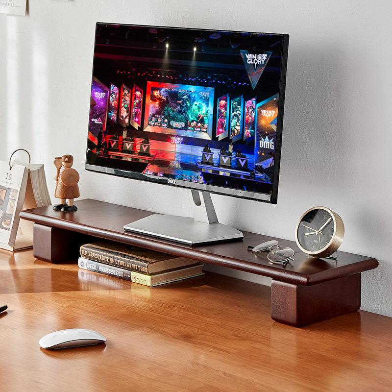 速发实木增高架桌面电脑屏幕底座垫高物式加长收纳置台架可调节