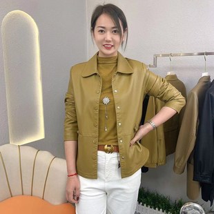 速发2024春秋新款 盘扣上衣休闲夹皮 中年妈妈皮衣外套高气洋贵短款