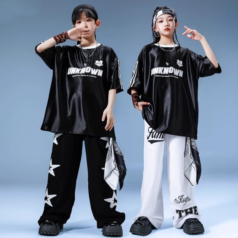 速发儿iphop街舞儿童男孩嘻哈舞h服少蹈反光亮面走秀套装孩演出服