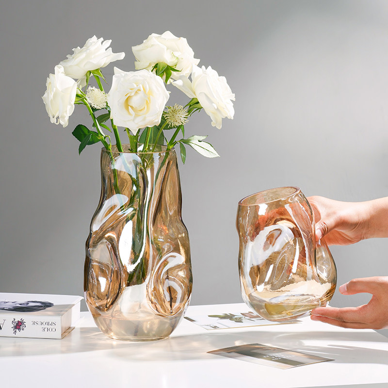 速发高级众花瓶轻奢摆件玻璃透明水培插花异形设计感小感客厅装饰