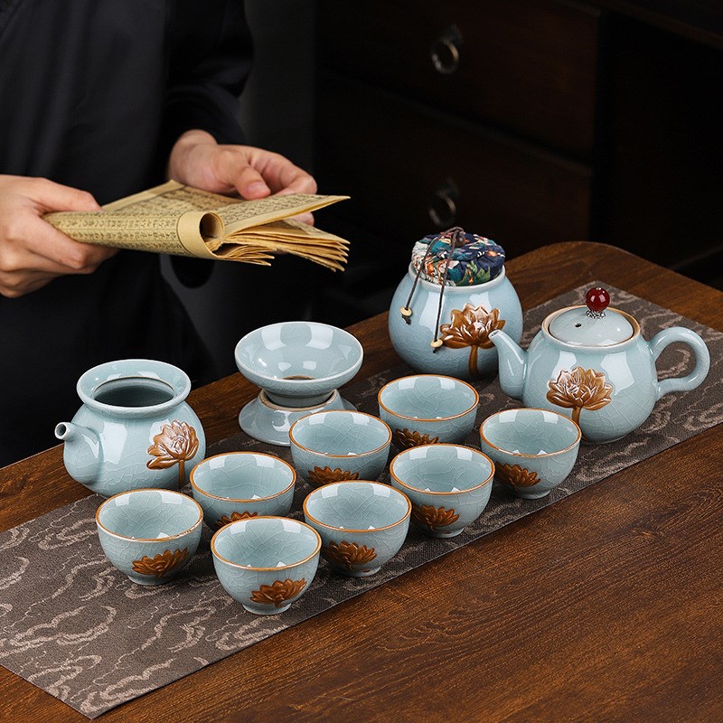 速发盒款哥窑功夫茶具手装冰裂釉开片可养茶壶茶杯整套礼新公司伴