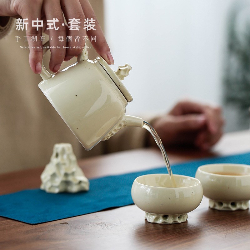 速发新中商创意湖石一壶四杯功夫茶具套装礼务送客户员工式品伴手