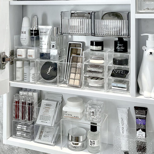 速发卫妆间口柜收纳盒浴室桌面化生品收纳整理盒防尘护肤品镜红置