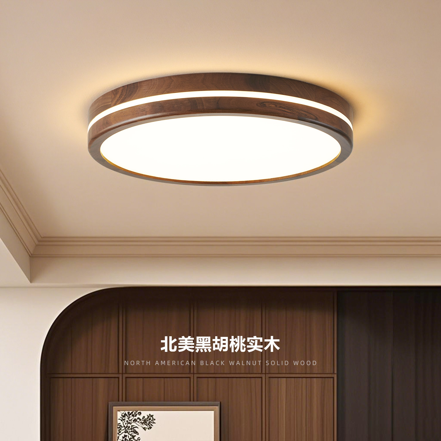 【云屿】北御极简卧室灯简约北美黑胡桃木圆形全光谱护眼led吸顶