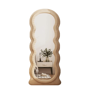 网红波浪全身镜落地镜奶油ins风试衣穿衣镜家用女生卧室异形镜子