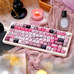 猫尔本M75粉色三模蓝牙有线2.4G无线8000毫安热拔插可爱机械键盘