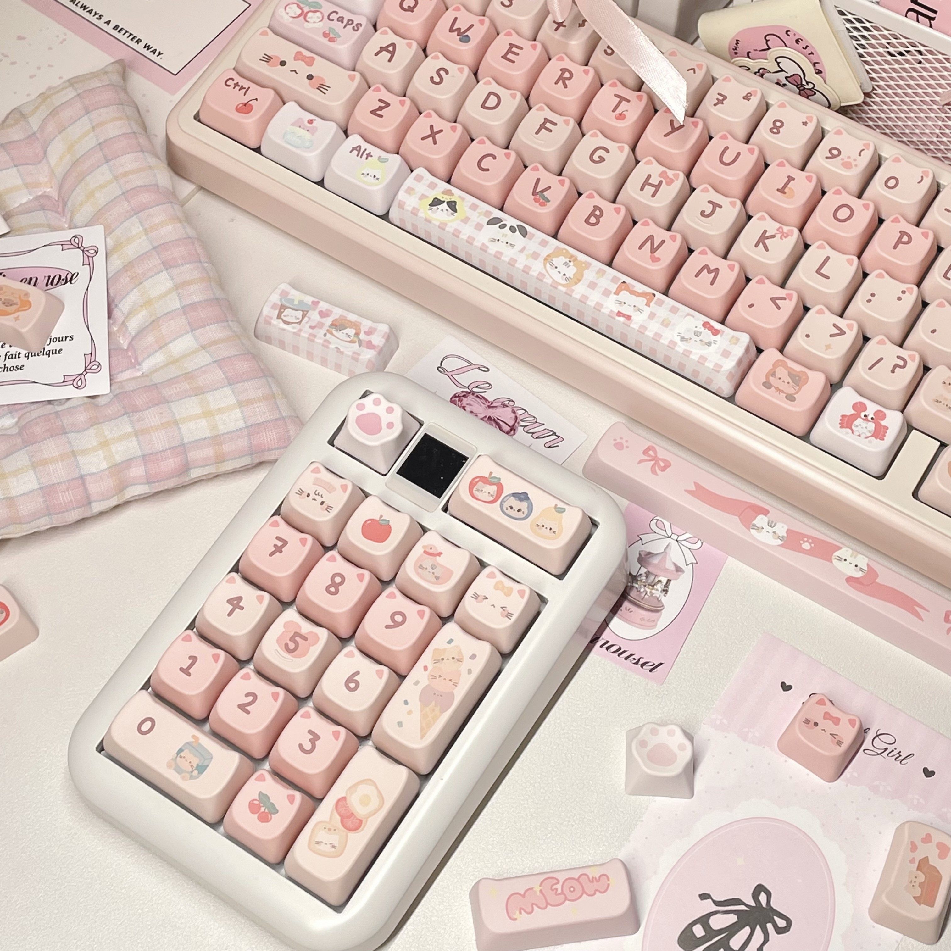 MAORBENG CAT ERBEN MAO HEIGHT HEAD COVER MEOW MEOW 140PCS CUTE CROSS SUBLIMATION MECHANICAL KEYBOARD KEYCAPS