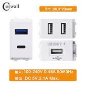 128型卡扣式 插座直插110V220V 双USB充电模块type C功能键TYPE