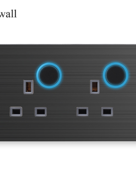 146型13A英式 黑色铝拉丝LED大光圈带开关 连体英标USB墙壁插座