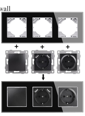 COSWALL  黑色 银边 玻璃面板 欧规墙壁开关插座USB充电口模块DIY
