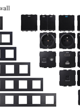 COSWALL 黑色PC面板欧标开关插座二孔三孔英式USB墙壁插座DIY组合