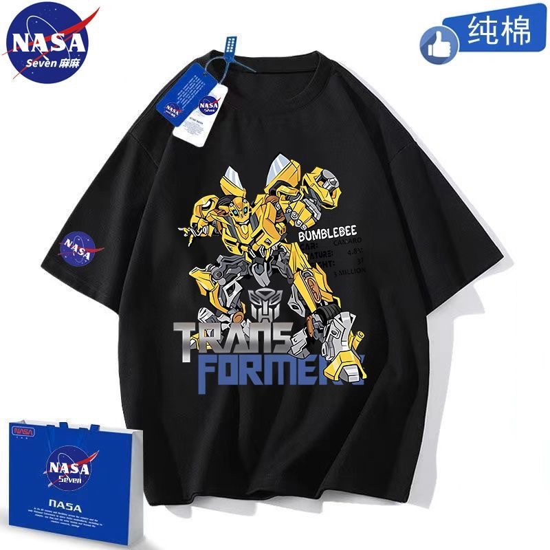 NASA联名纯棉t恤男童夏季卡通变形金刚短袖擎天柱大黄蜂童装上衣