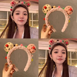 2026新款秋冬卡通曲奇小丑毛绒发箍女可爱洗脸发卡敷面膜头箍头饰