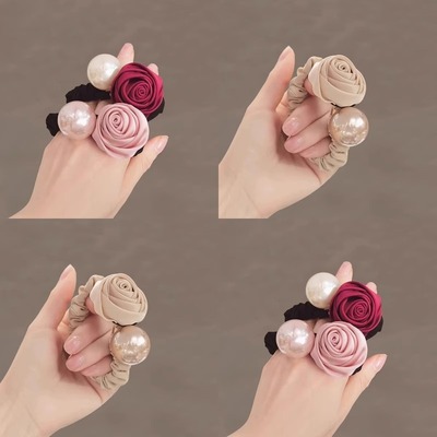 蕊曦高级感珍珠玫瑰花发圈