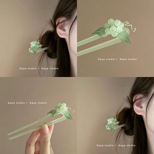 新中式绿色葡萄u型发簪