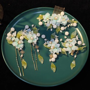 古风流苏步摇发簪头饰全套琉璃发饰女款插梳古装汉服配饰发钗边夹