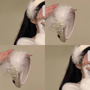 「天鹅之姿」气质珍珠羽毛发箍女宽边超仙千金感压发头箍礼服发饰