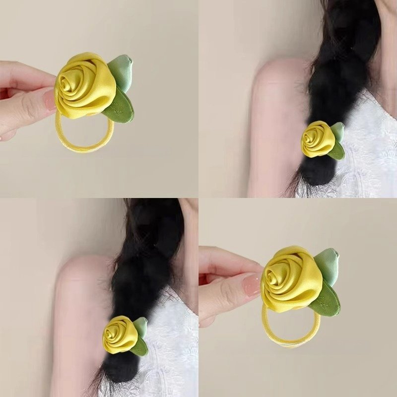 超仙黄色玫瑰花发绳高级感布艺头绳皮筋丸子头发圈气质发绳发饰女