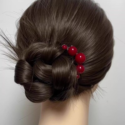 新中式红珠四齿盘发梳
